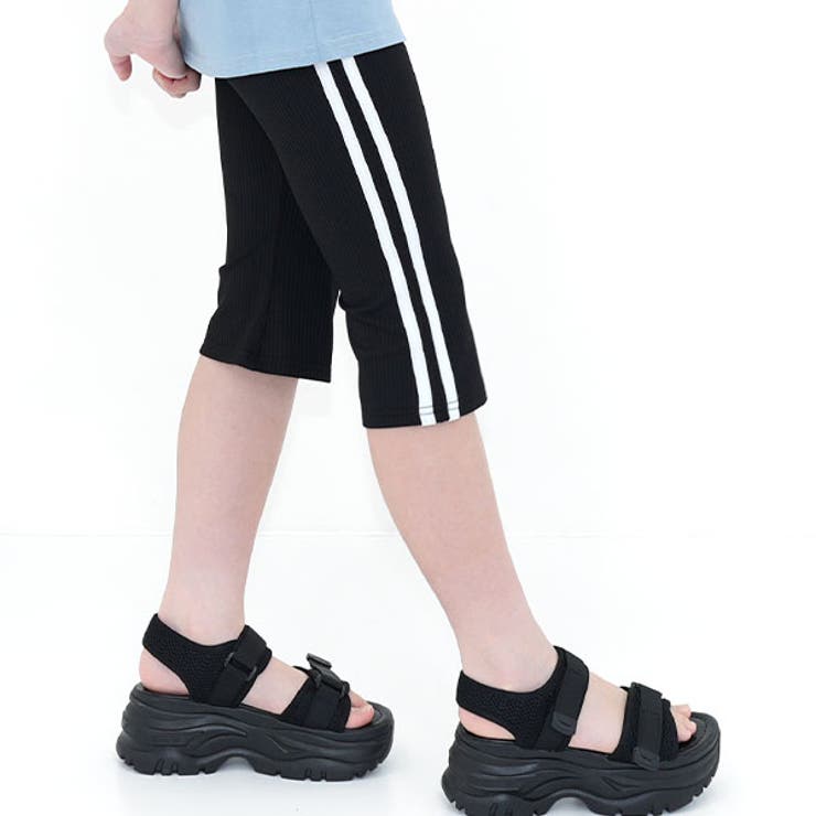 ブラック | 7分丈フレアパンツ リブ地 ウエストゴム | 子供服Bee