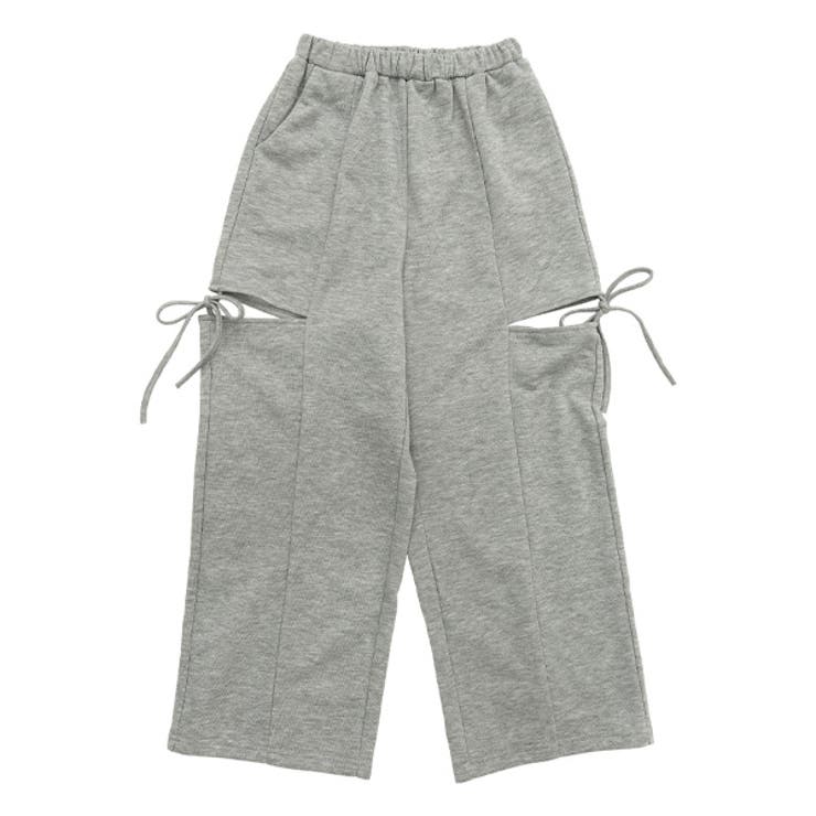 杢グレー×カットアウト | ロングパンツ ポケット リボン | 子供服Bee
