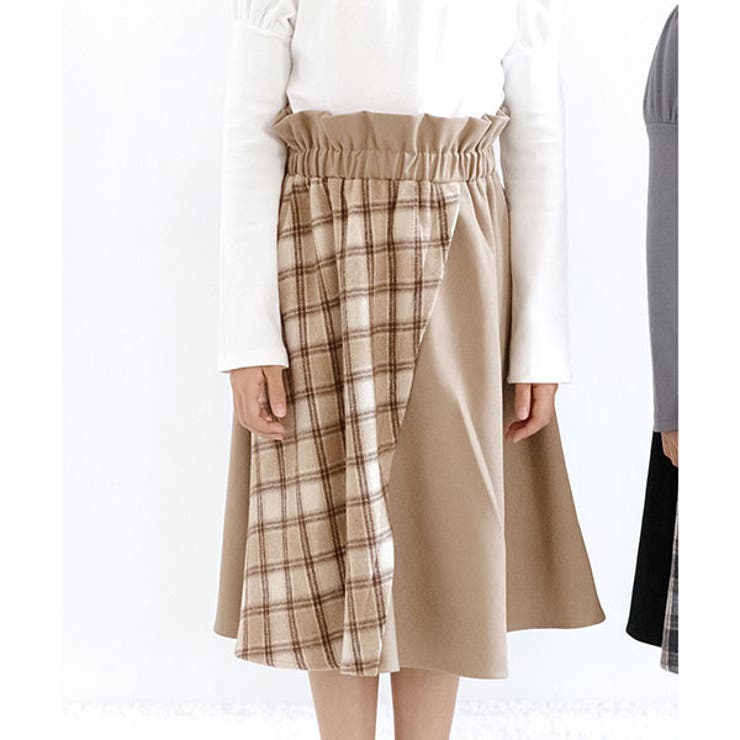 女の子150冬チェックスカートブラウン系 - スカート