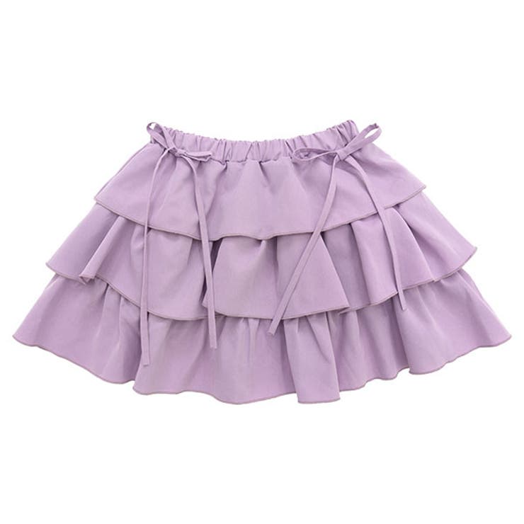 ラベンダー×3段フリル | フリルスカート リボン ウエストゴム | 子供服Bee