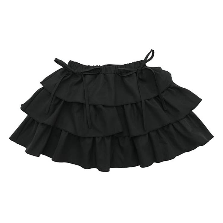ブラック×3段フリル | フリルスカート リボン ウエストゴム | 子供服Bee