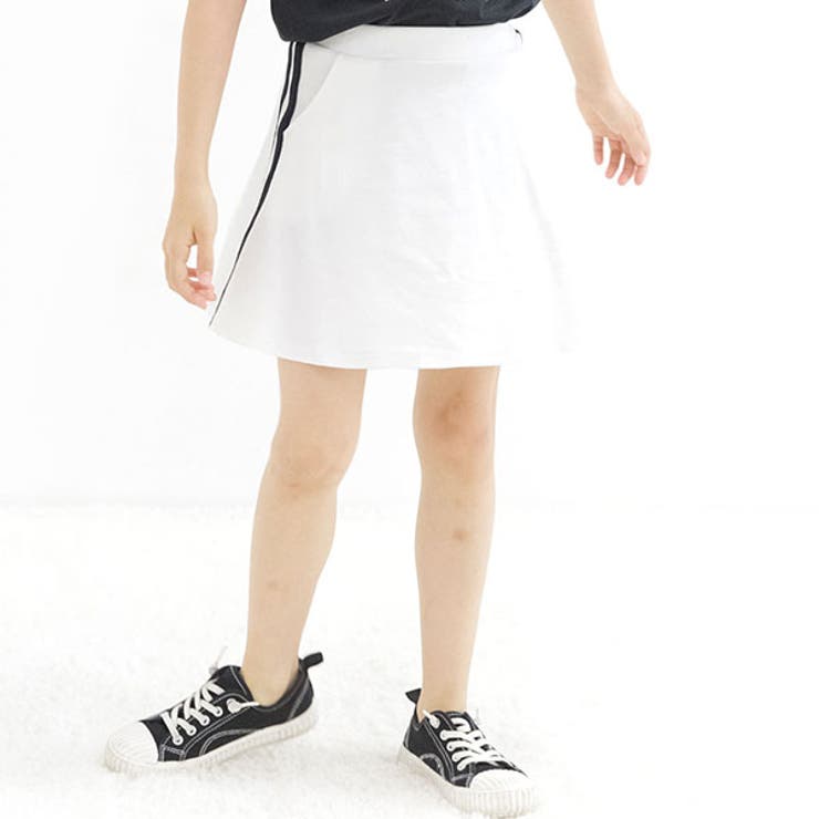 ホワイト×黒ライン | インナーパンツ付きスカート ポケット ライン | 子供服Bee