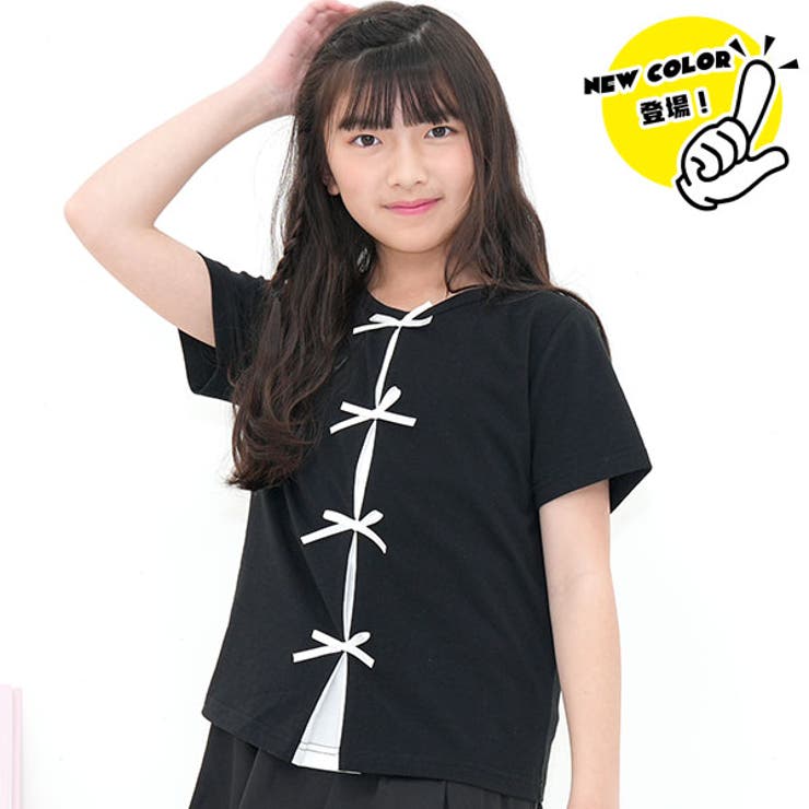 前カット風リボン×ブラック地 | デザイントップス 7type リボン | 子供服Bee