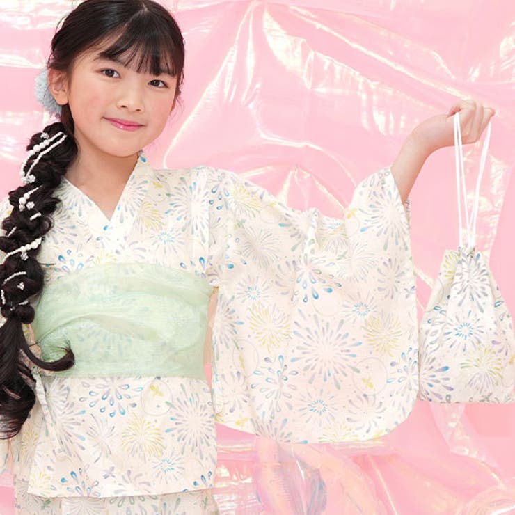 アイボリー×花火 | 巾着 小物入れ キッズ ガールズ 女の子 夏 フリーサイズ F 韓国子供服 | 子供服Bee