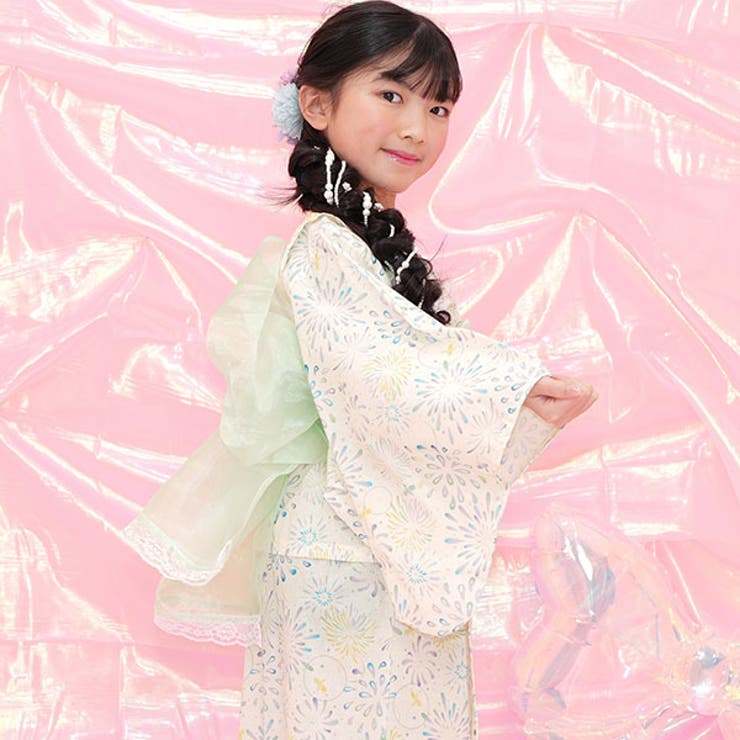 アイボリー×花火 | 浴衣3点セット 綿100％ 簡単 | 子供服Bee