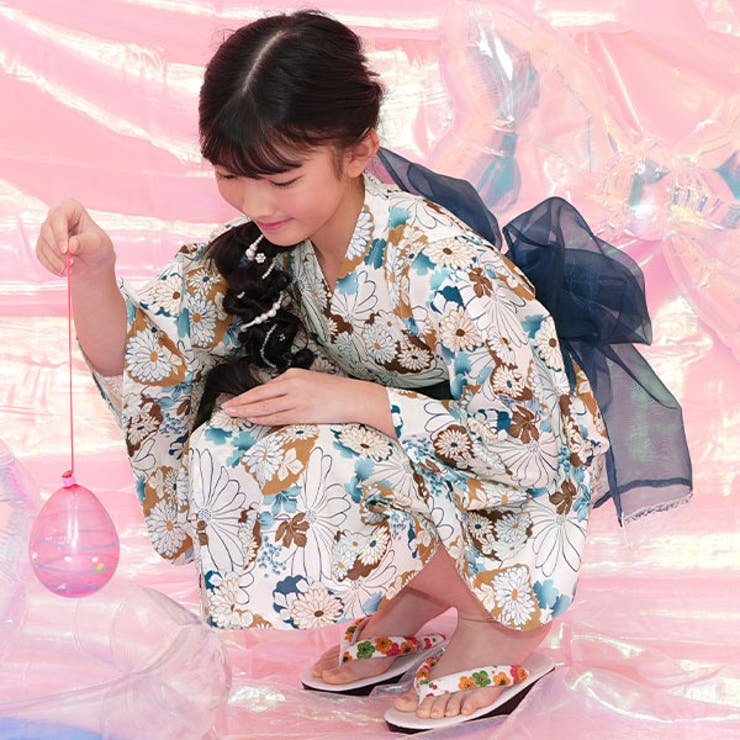 白地×丸菊 | 浴衣3点セット 綿100％ 簡単 | 子供服Bee