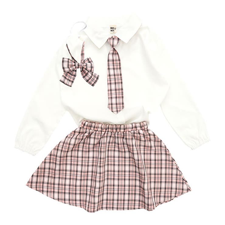 ホワイト×くすみピンク | セットアップ トップス スカート | 子供服Bee