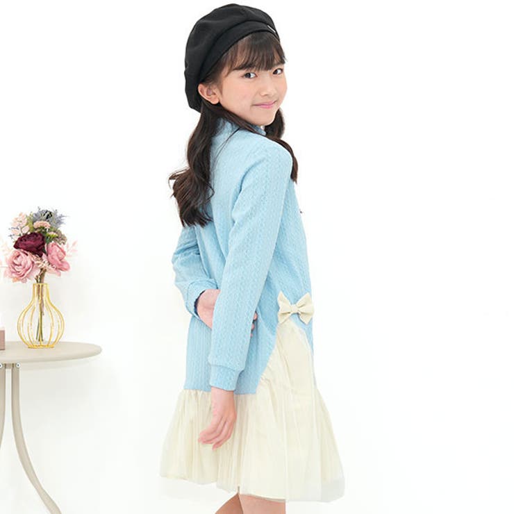 ライトブルー | リボンワンピース チュール チェック柄 | 子供服Bee