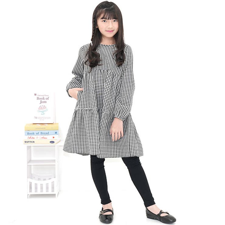 ブラックギンガム | ティアードワンピース 長袖 シンプル | 子供服Bee