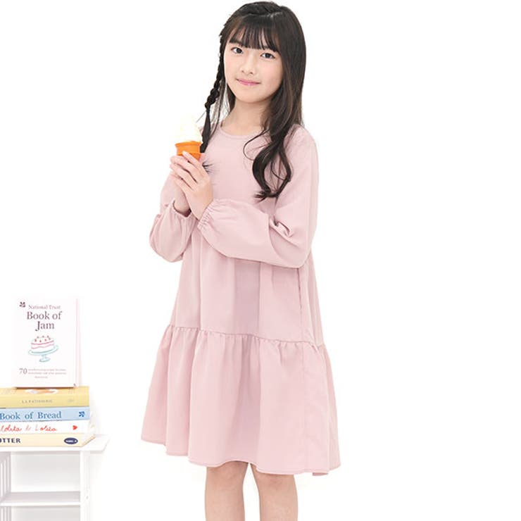 ピンク | ティアードワンピース 長袖 シンプル | 子供服Bee