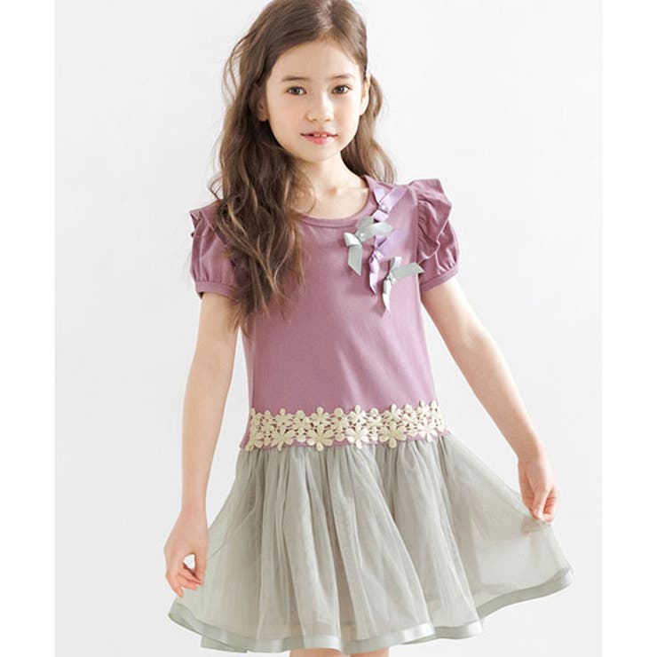 パープル×スカートグレー | 半袖ワンピース 子供服 キッズ 女の子 春 夏 韓国子供服 | 子供服Bee
