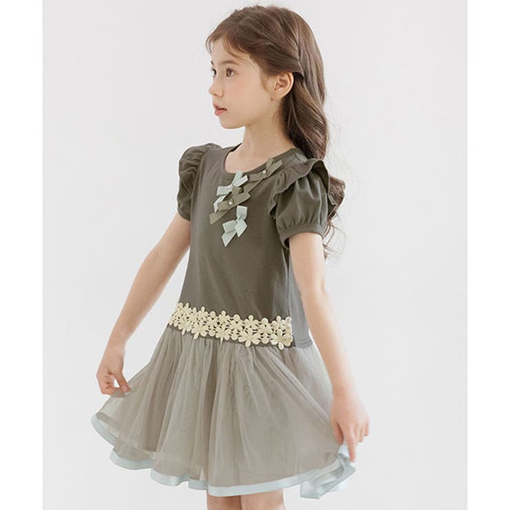 チャコール×スカートライトグレー | 半袖ワンピース 子供服 キッズ 女の子 春 夏 韓国子供服 | 子供服Bee