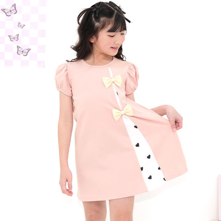 若者に人気のブランド リボンワンピース 切替え[品番：BEEK0001311]｜子供服Bee 半袖 ワンピース