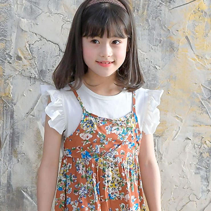 総柄半袖ワンピース 子供服 キッズ 女の子 春 夏 秋 韓国子供服[品番