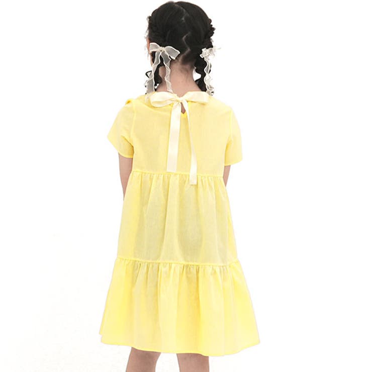 イエロー | ティアードワンピース リボン 無地 | 子供服Bee