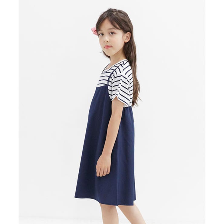 レイヤード風半袖ワンピース 子供服 キッズ[品番：BEEK0003073