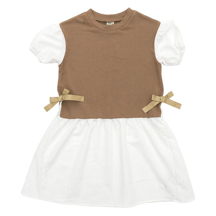 モカ×白地 | レイヤード風ワンピ 子供服 キッズ 女の子 春 夏 韓国子供服 | 子供服Bee