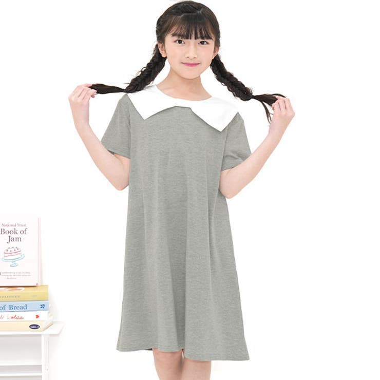 リボン襟×杢グレー | 襟付きワンピース リボン フォーマル | 子供服Bee
