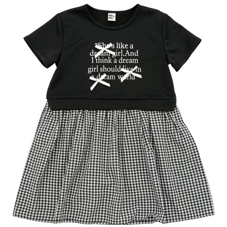 ブラック×ブラックギンガム | ドッキングワンピース ロゴ リボン | 子供服Bee