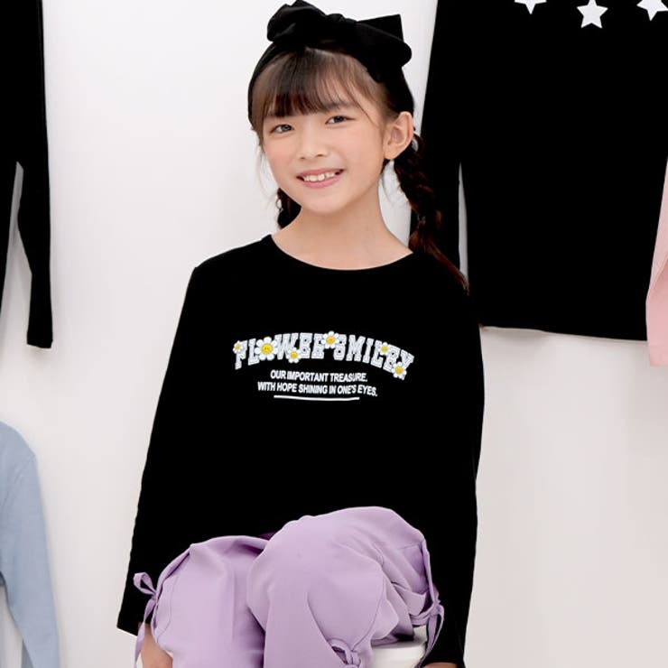 FLOWER×ブラック地 | プリントTシャツ 綿100％ 長袖 | 子供服Bee