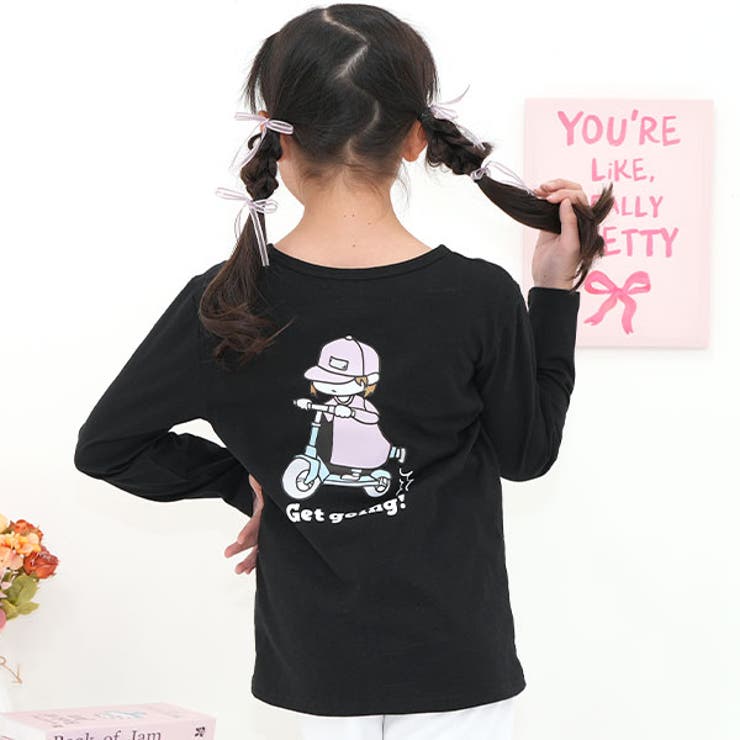 キックボード×ブラック | プリントTシャツ 綿100％ 長袖 | 子供服Bee