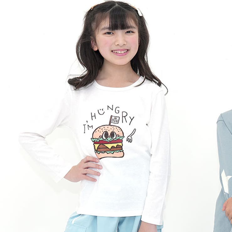 ハンバーガー×ホワイト | プリントTシャツ 綿100％ 長袖 | 子供服Bee