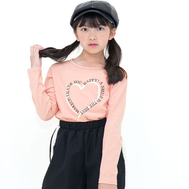 ハートロゴ×くすみピンク | プリントTシャツ 綿100％ 長袖 | 子供服Bee