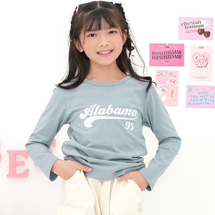 Alabama×くすみブルー | プリントTシャツ 綿100％ 長袖 | 子供服Bee