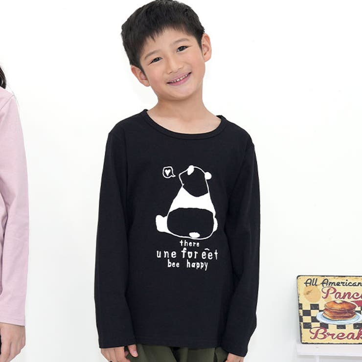 35.後styleパンダ×黒地 | プリントTシャツ 綿100％ 長袖 | 子供服Bee