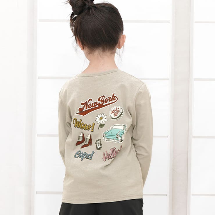 ワッペン×グレージュ | プリントTシャツ 綿100％ 長袖 | 子供服Bee