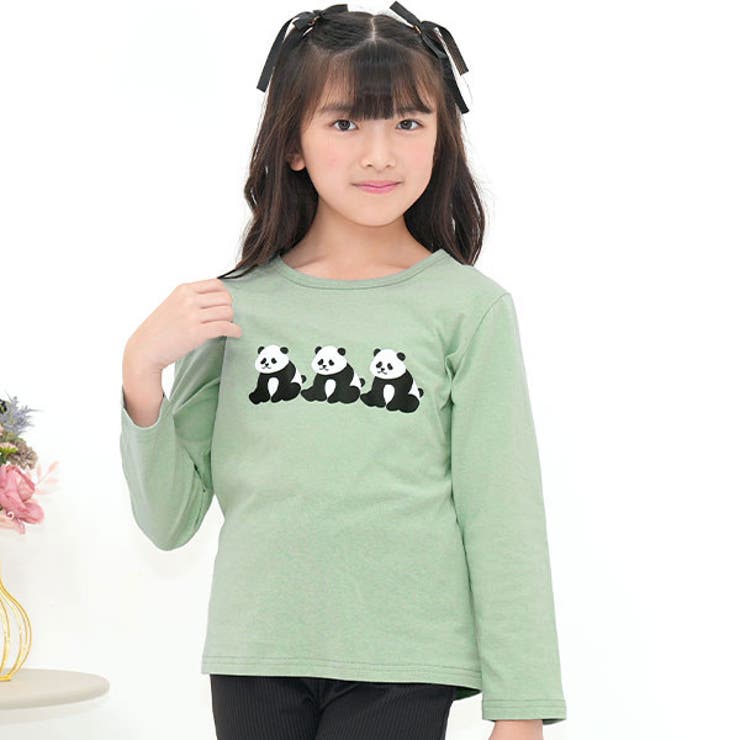 前パンダ×ミント | プリントTシャツ 綿100％ 長袖 | 子供服Bee