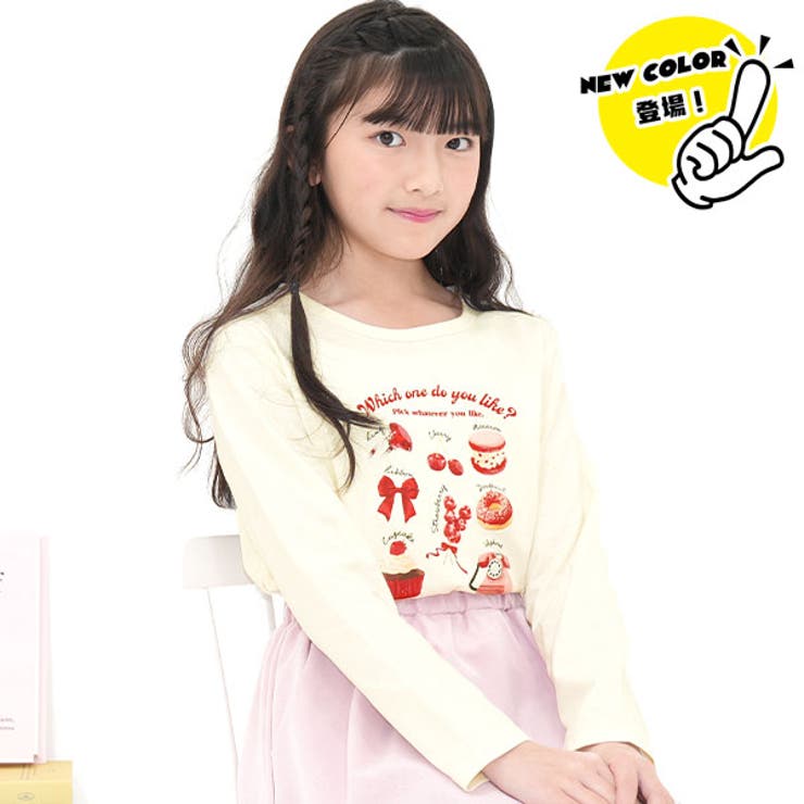 ピンクモチーフ×アイボリー | プリントTシャツ 綿100％ 長袖 | 子供服Bee