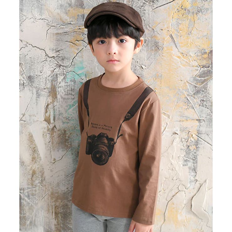 カメラ×モカ地 | プリントTシャツ 綿100％ 長袖 | 子供服Bee