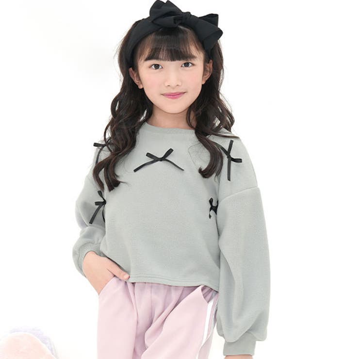 ライトグレー地 | クロップド丈トップス フリース リボン | 子供服Bee