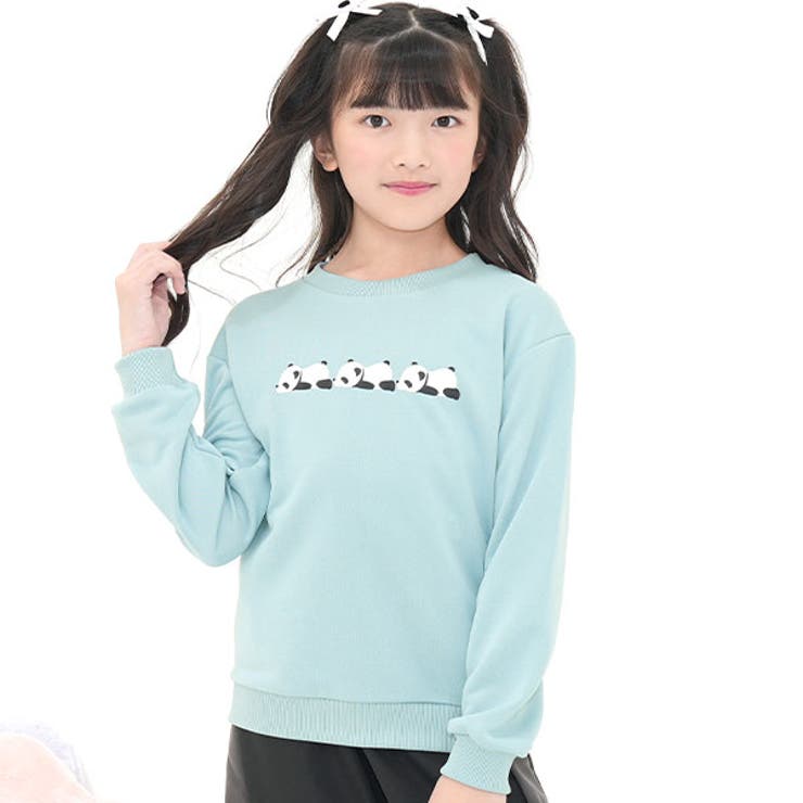 横パンダ×くすみライトブルー | プリントトレーナー 薄手 長袖 | 子供服Bee