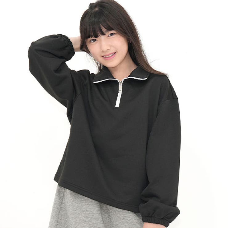 ブラック | ハーフジップトップス ジップアップ ユニセックス | 子供服Bee