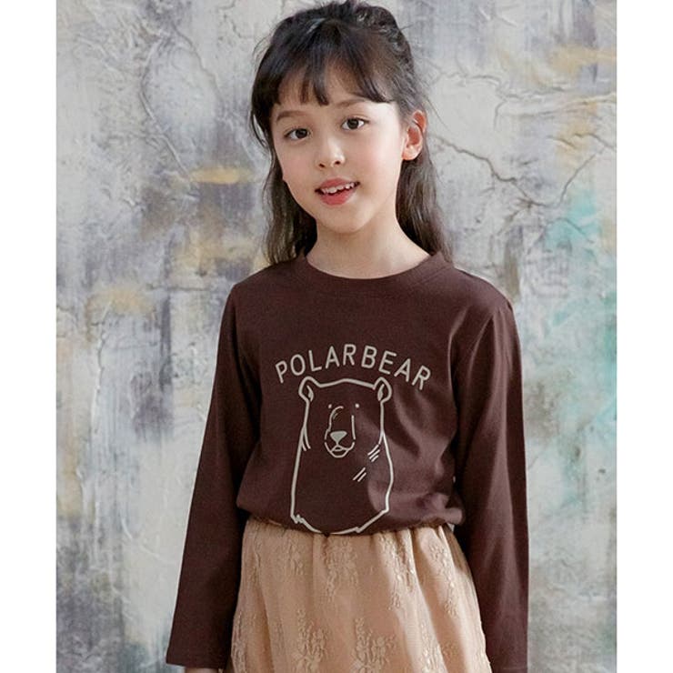 ロゴ×ブラウン】プリント長袖Tシャツ 子供服 キッズ 男の子 女の子 春