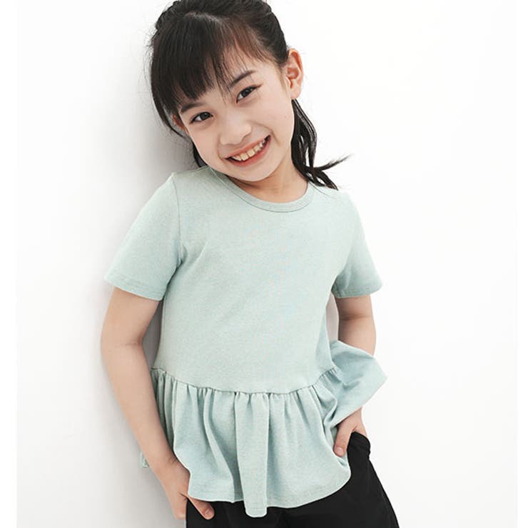 サックスブルー | ペプラムトップス 伸縮性 ストレッチ | 子供服Bee