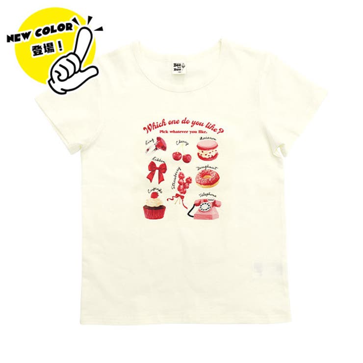 ピンクモチーフ×アイボリー | プリントTシャツ 綿100％ 半袖 | 子供服Bee