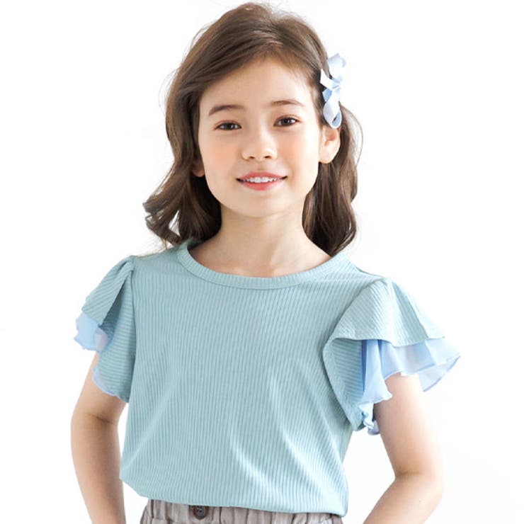 bitnabi フリル半袖トップス M フリル袖トップス 半袖 リブ地[品番：BEEK0002674]｜子供服Bee