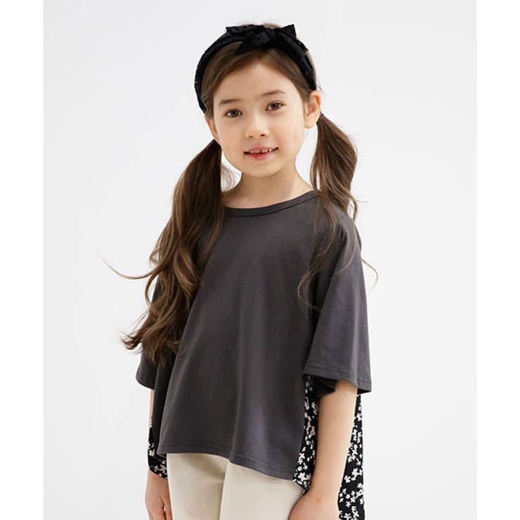 チャコール×ブラックフラワー | 半袖トップス 子供服 キッズ 女の子 春 夏 秋 韓国子供服 cle | 子供服Bee