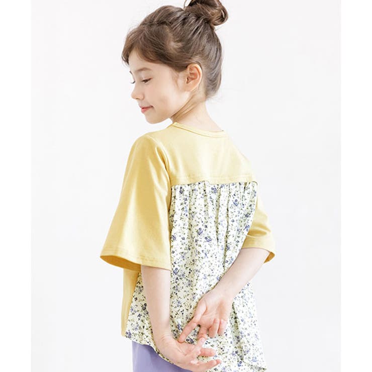 ベージュ×ホワイトフラワー | 半袖トップス 子供服 キッズ 女の子 春 夏 秋 韓国子供服 cle | 子供服Bee