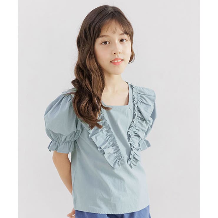 肩フリルトップス 子供服 キッズ 女の子 春 夏 韓国子供服[品番 