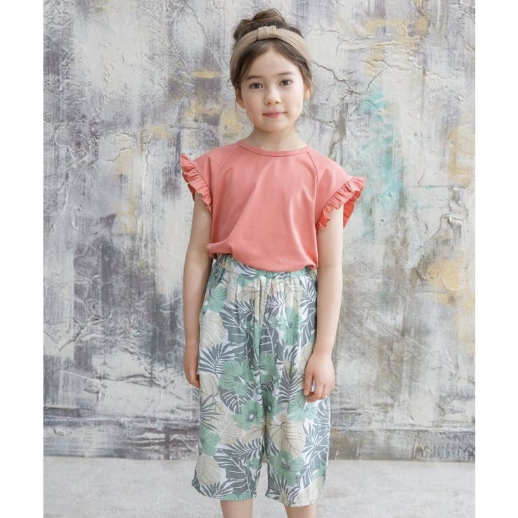 コーラルレッド | 袖口フリルノースリーブトップス 子供服 キッズ | 子供服Bee