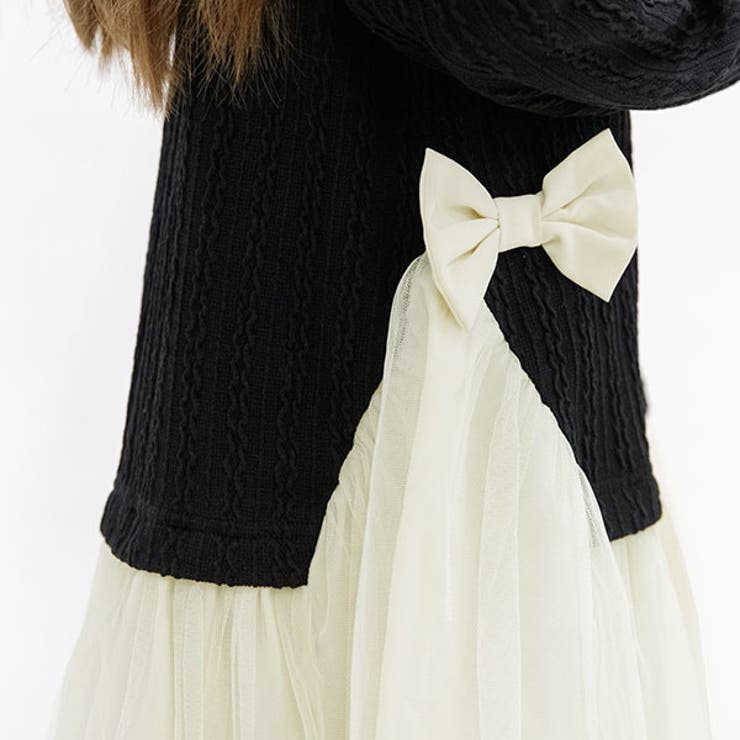 異素材切り替えワンピース 子供服 キッズ 女の子 春 秋 冬 リボン 品番 Beek 子供服bee コドモフク ビー のキッズファッション通販 Shoplist ショップリスト