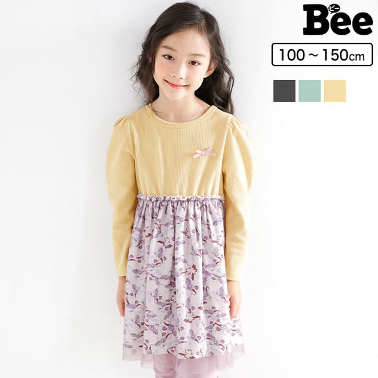 切替長袖ワンピース 子供服 キッズ 女の子 花柄 春 秋 冬[品番：BEEK0002797]｜子供服Bee（コドモフク ビー）のキッズ ファッション通販｜SHOPLIST（ショップリスト）