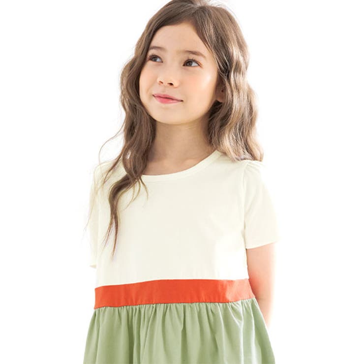 配色半袖ワンピース 子供服 キッズ 女の子 春 夏 秋 韓国子供服 | 子供服Bee | 詳細画像4 