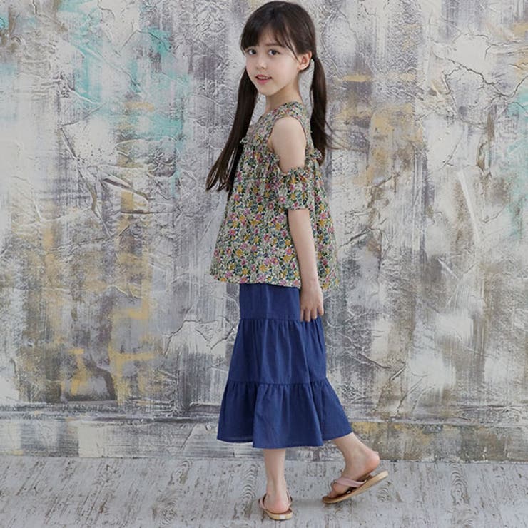 花柄オフショルダートップス 子供服 キッズ 女の子 春 夏 韓国子供服