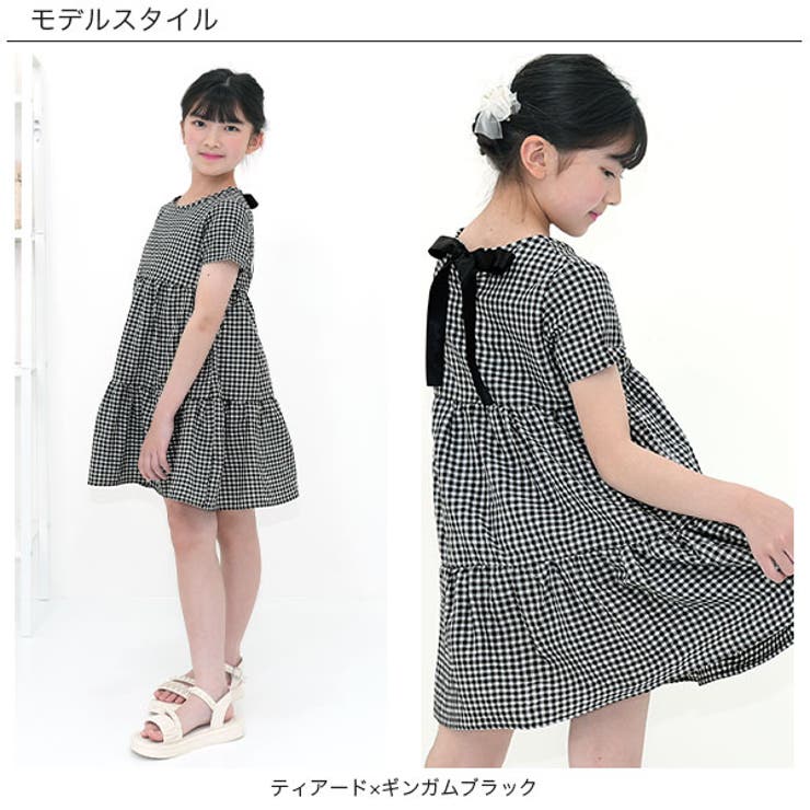 ティアードワンピース リボン 無地[品番：BEEK0002671]｜子供服