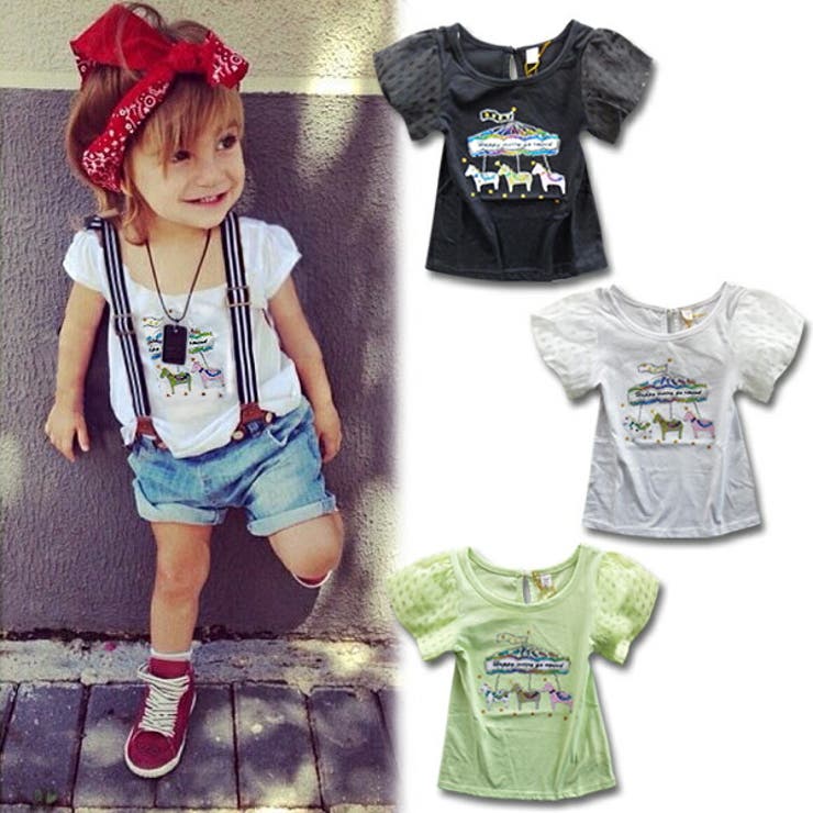 メリーゴーランド パフスリーブ Tシャツ[品番：BNNK0000141]｜子供服